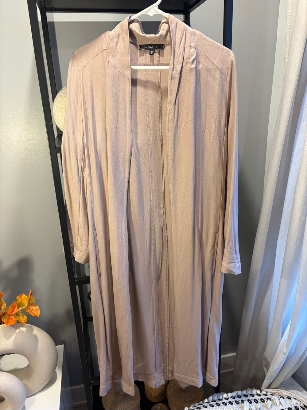 509 Dynamite Long Open-Front Robe in Blush Taupe